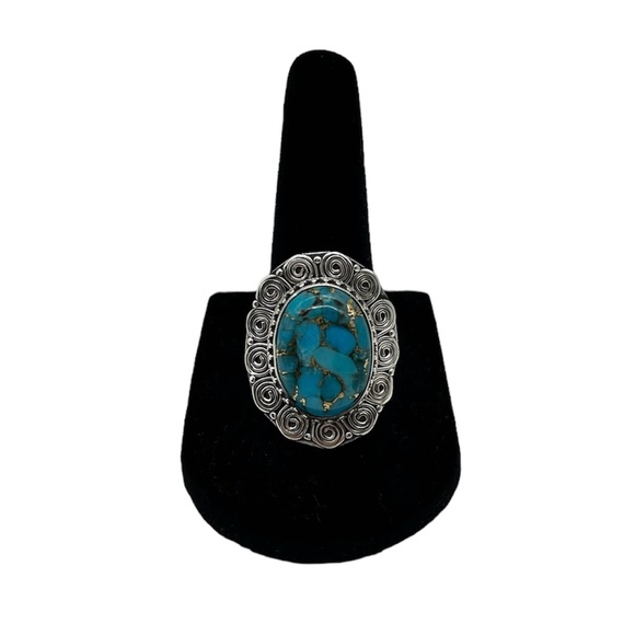 925 Sterling Silver Natural Blue Mohave Turquoise Ring Size 8 - Picture 3 of 5